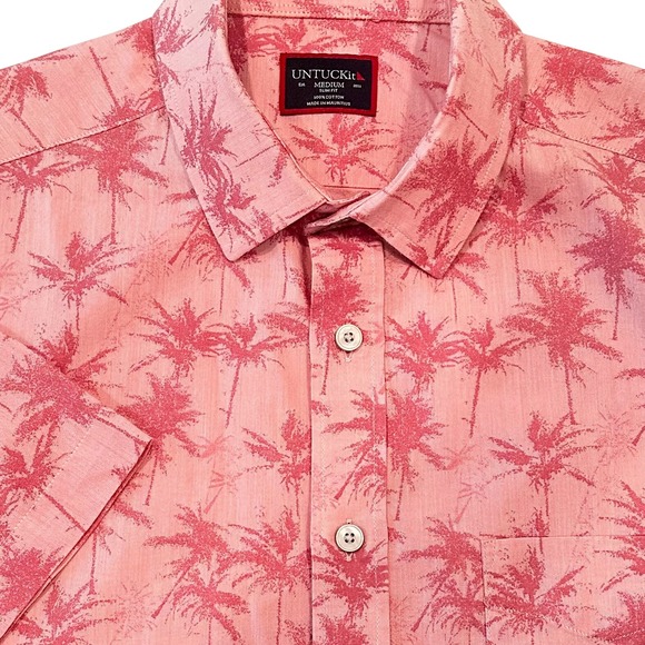 UNTUCKit Other - UNTUCKit Moldavia Palm Tree Shirt Mens Medium Slim Pink Hawaiian Preppy Retro